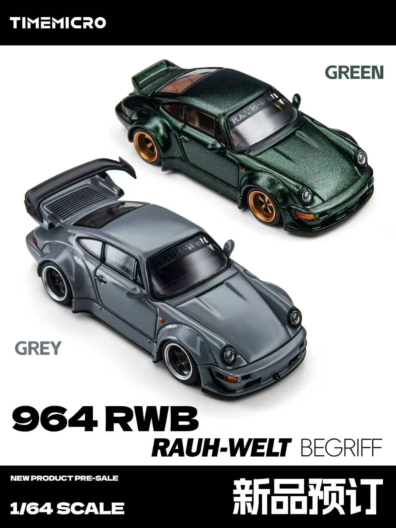 Car Accessories Company - *Pre-order*TimeMicro 1:64 964 RWB Cat Hijau/Abu-abu